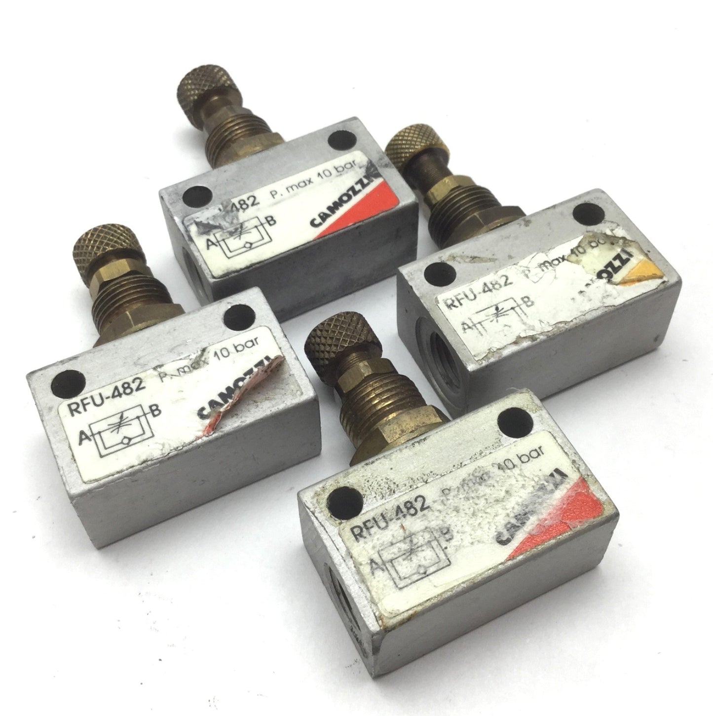 Used Lot of 4 Camozzi RFU-482 In-Line Flow Control Valve, Pressure: 10 bar, 1/8" NPT