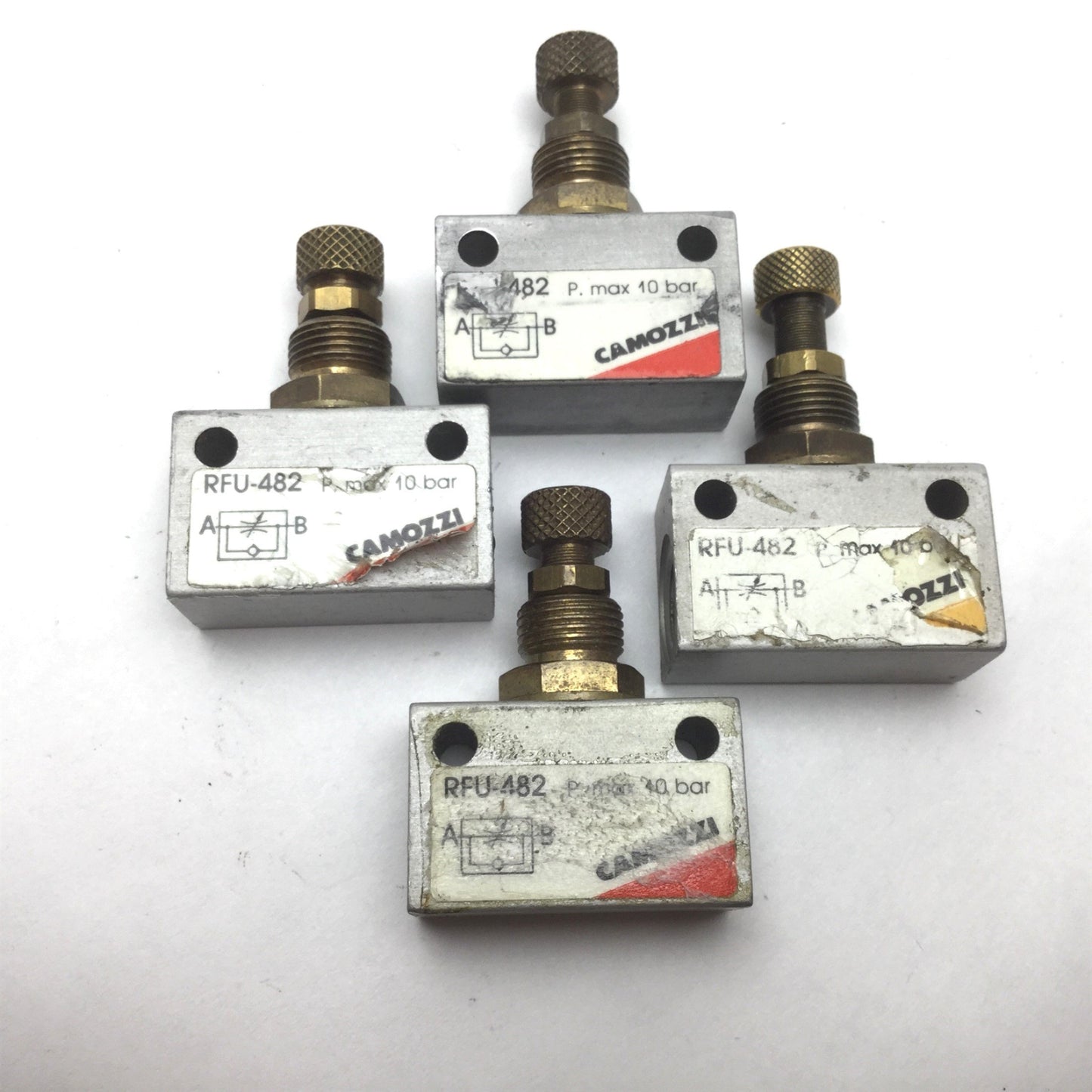 Used Lot of 4 Camozzi RFU-482 In-Line Flow Control Valve, Pressure: 10 bar, 1/8" NPT