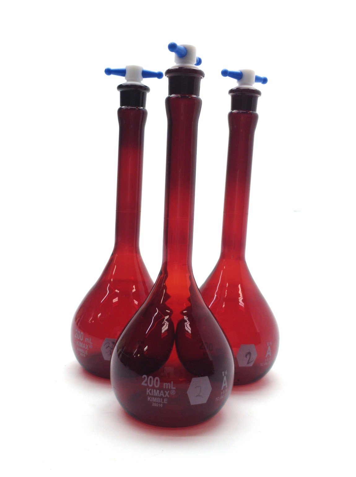 Used Lot of 3 Kimble 28016-250 KIMAX Class A Volumetric Flask, 250mL RAY-SORB