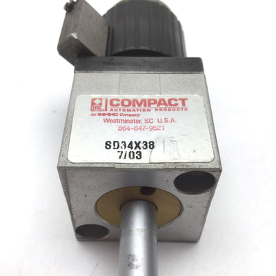 Used Compact SD34X38 Pneumatic Cylinder, With Limiter, Bore: 3/4", Stroke: 3/8"