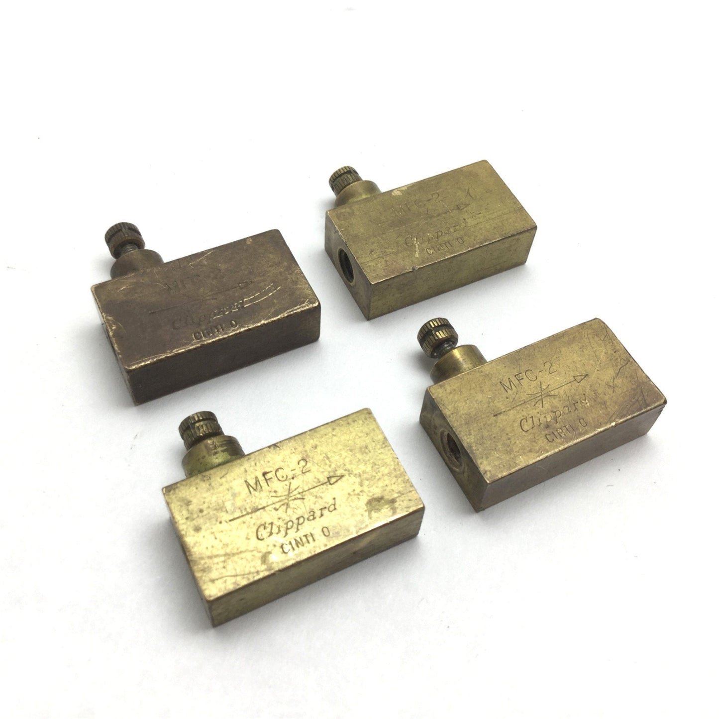 Used Lot of 4 Clippard MFC-2 Flow Control Valve, Ports: 10-32, Pressure: 300psi Max