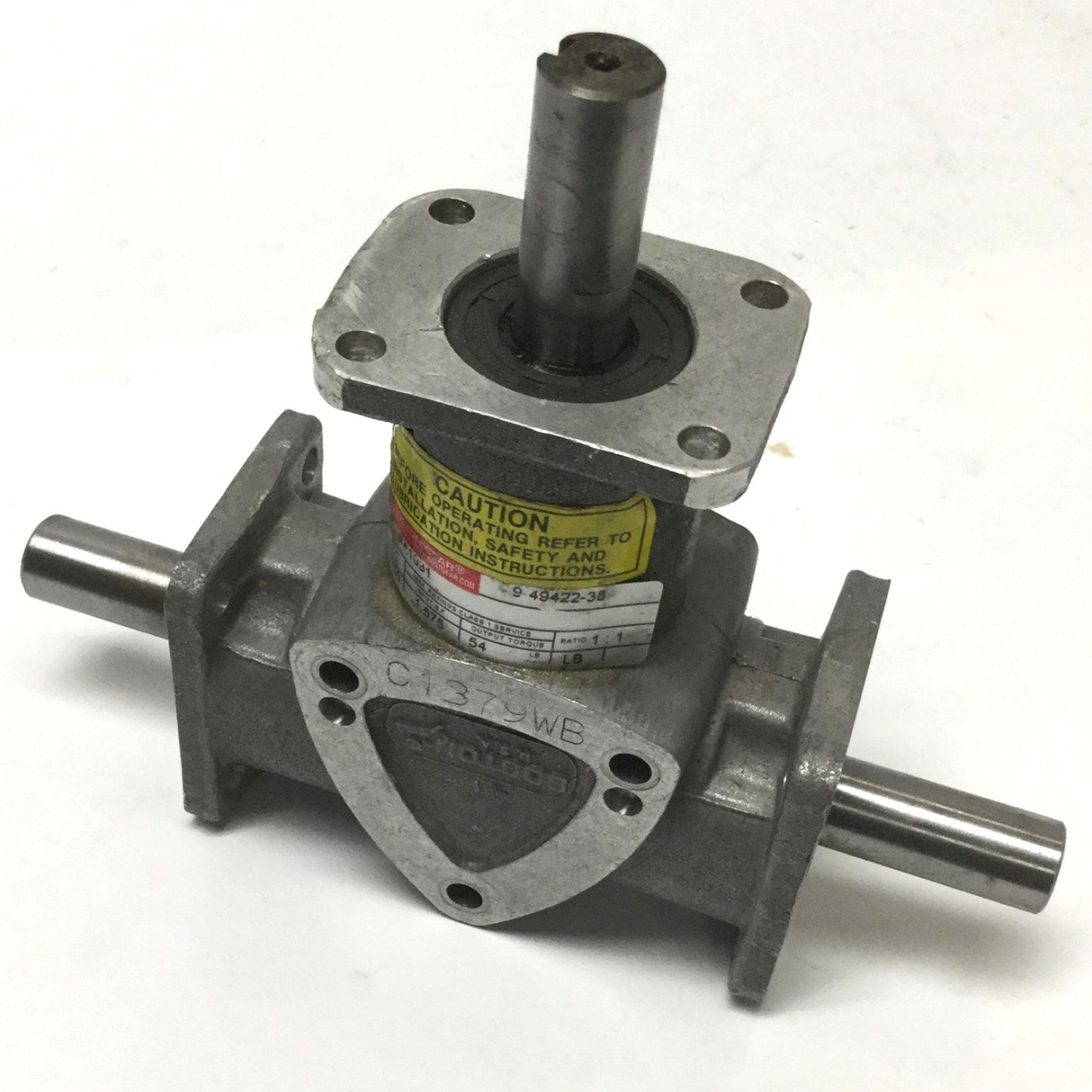 Used Boston RA1031 Gear Box Drive 3-Way, 1:1 Ratio, 5/8" Shafts, 1750RPM, 54 lb-in