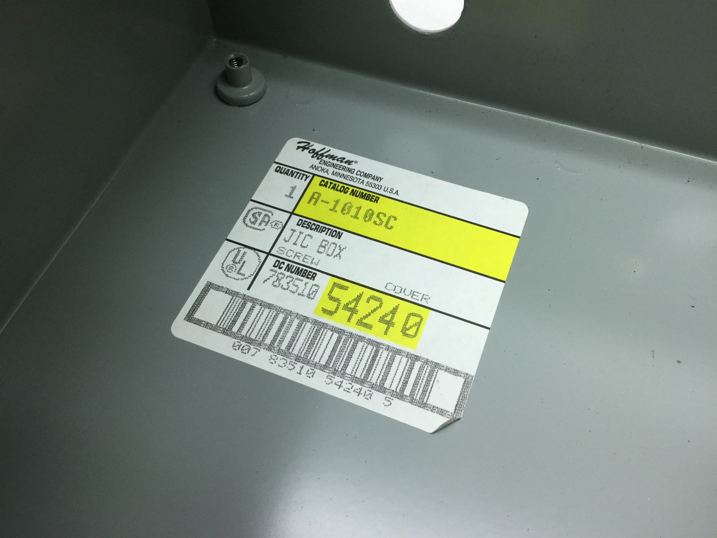 Used Hoffman A-1010SC Electrical Enclosure, Dimensions: 10" x 10" x 4", *Holes*