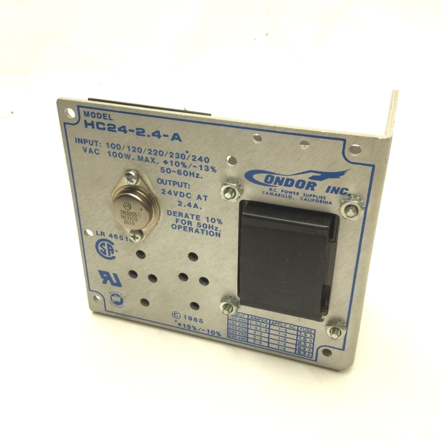 Used Condor HC24-2.4-A Power Supply, Out: 24VDC 2.4A, In: 100/120/220/230/240VAC