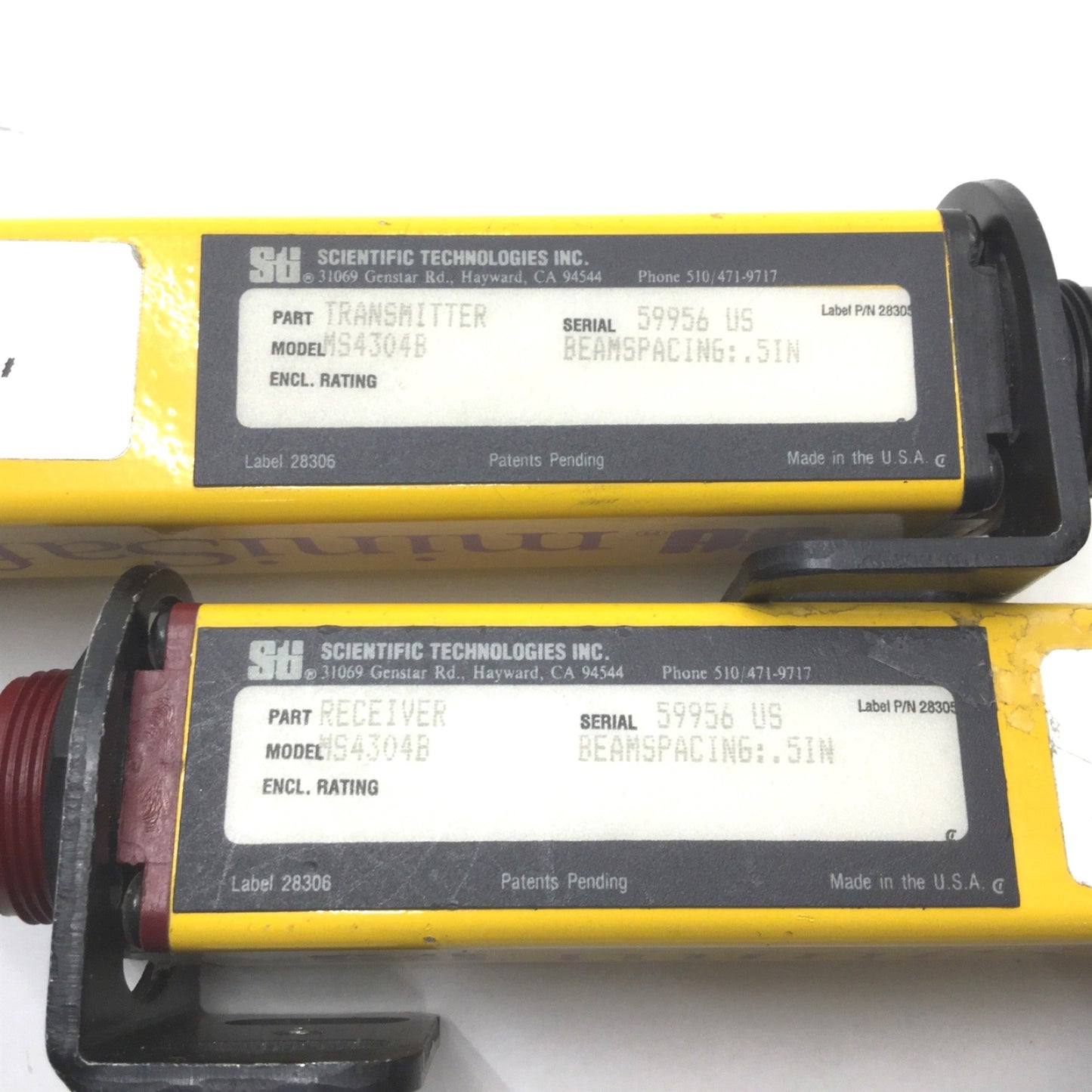 Used STI MiniSafe-B MS4304B 4" Receiver & Transmitter Light Curtains, Range: 1-30'