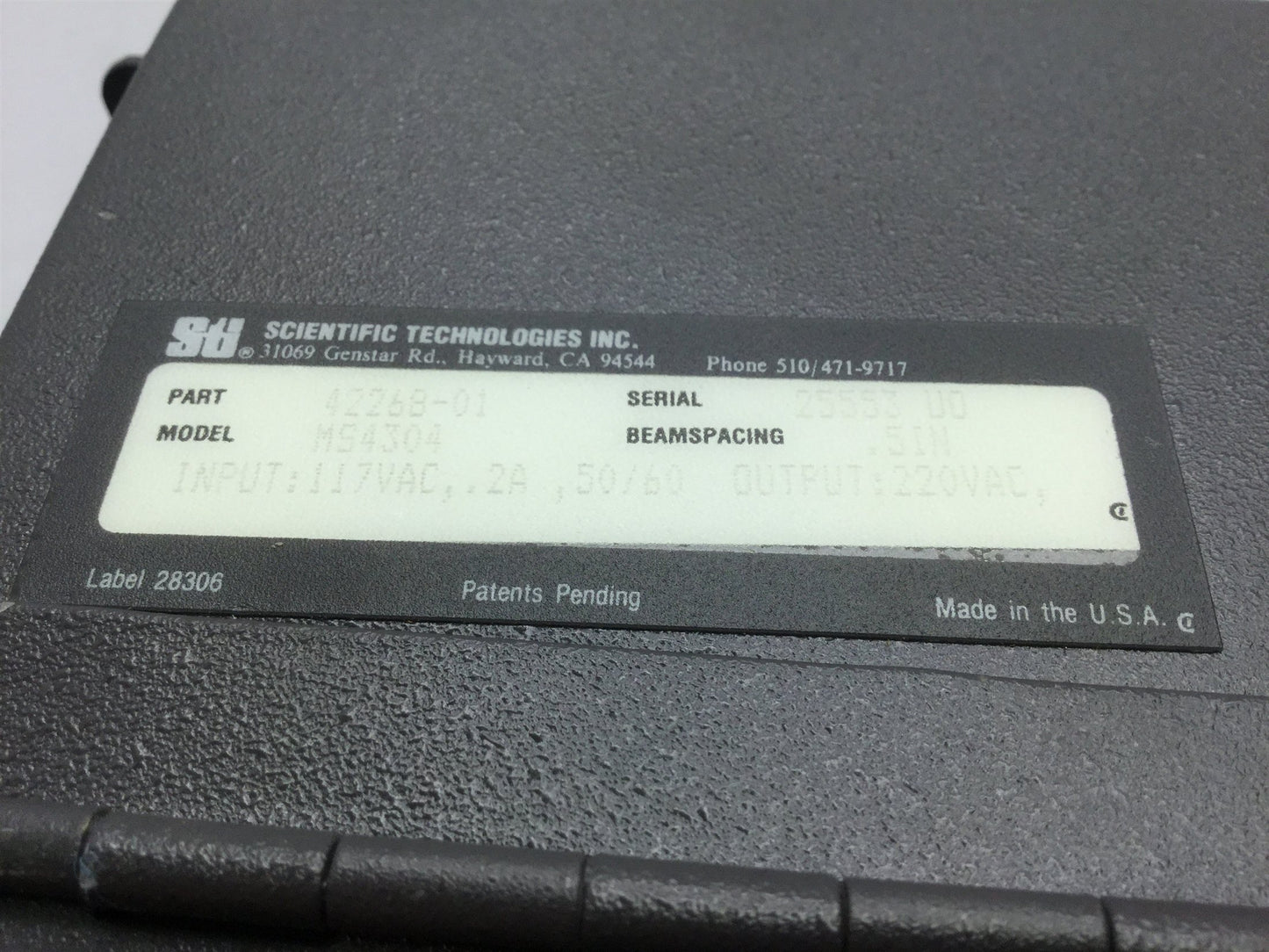Used STI MiniSafe 42268-01 MS4304 Light Curtain Controller, 117VAC 0.2A, Beam: .5"