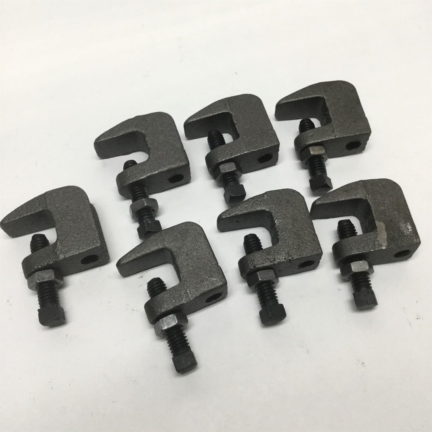 New – Open box Lot of 7 PHD 350 4IP Malleable Iron Beam Clamp Pipe Hanger w/ Lock Nut, 3/8" Rod