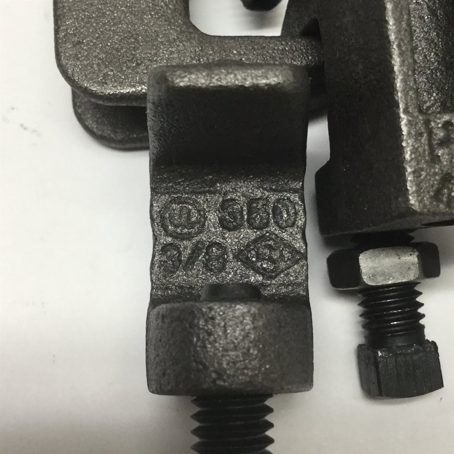 New – Open box Lot of 7 PHD 350 4IP Malleable Iron Beam Clamp Pipe Hanger w/ Lock Nut, 3/8" Rod