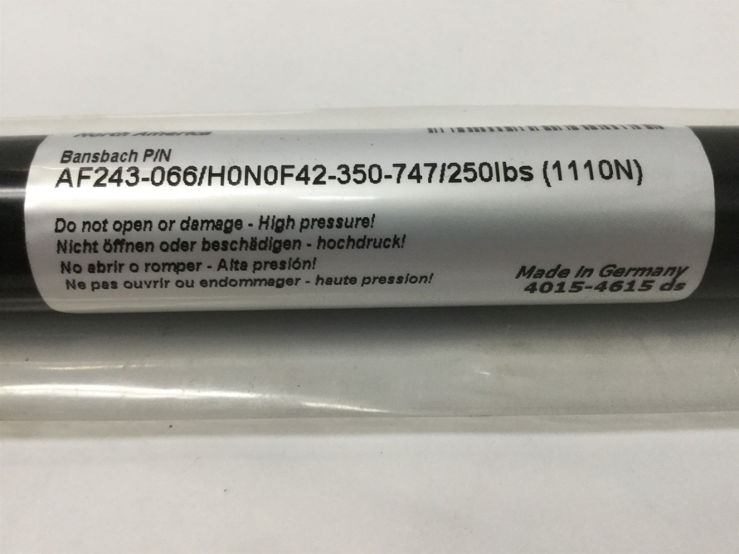 New – Open box Bansbach AF243-066 Easylift Gas Spring, 250lb Force, 350mm Stroke, 747mm OAL