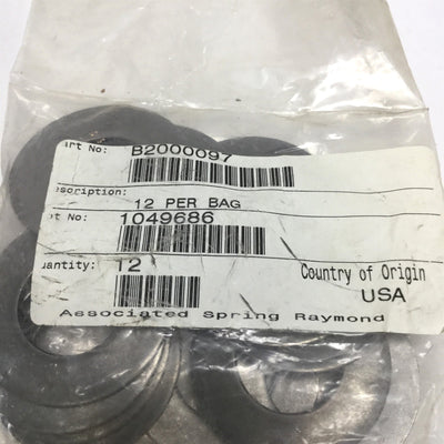 New Lot of 12 AS Raymond B2000097 Belleville Disc Spring Washer 2" OD, 1" ID, 1180lb