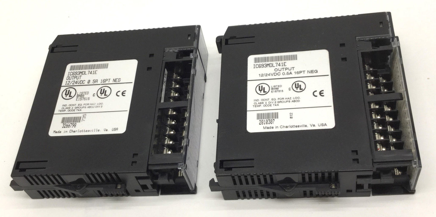 Used Lot of 2 GE Fanuc IC693MDL741E Output Module 90-30, 16-Point Neg Logic 12/24VDC