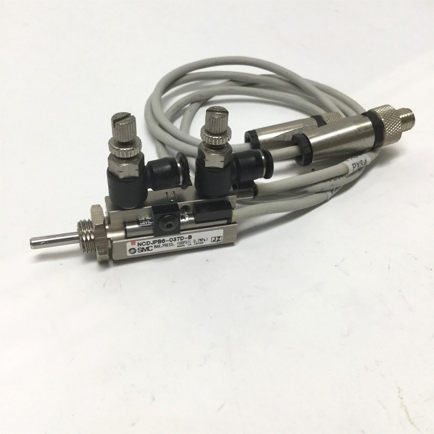 Used SMC NCDJPB6-037D-B Mini Pin Cylinder 3/8" Stroke, 6mm Bore w/D-93A Switches