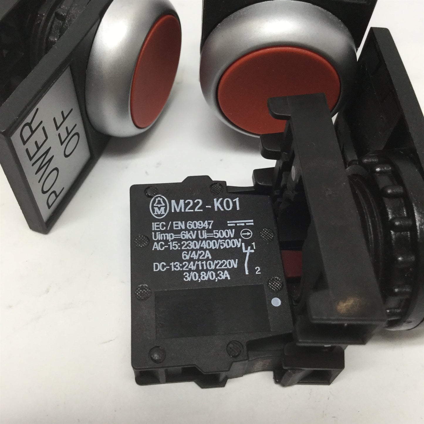 Used Lot of 3 Eaton Moeller Momentary Pushbuttons, Red, w/ M22-K01 Contact 600VAC 10A