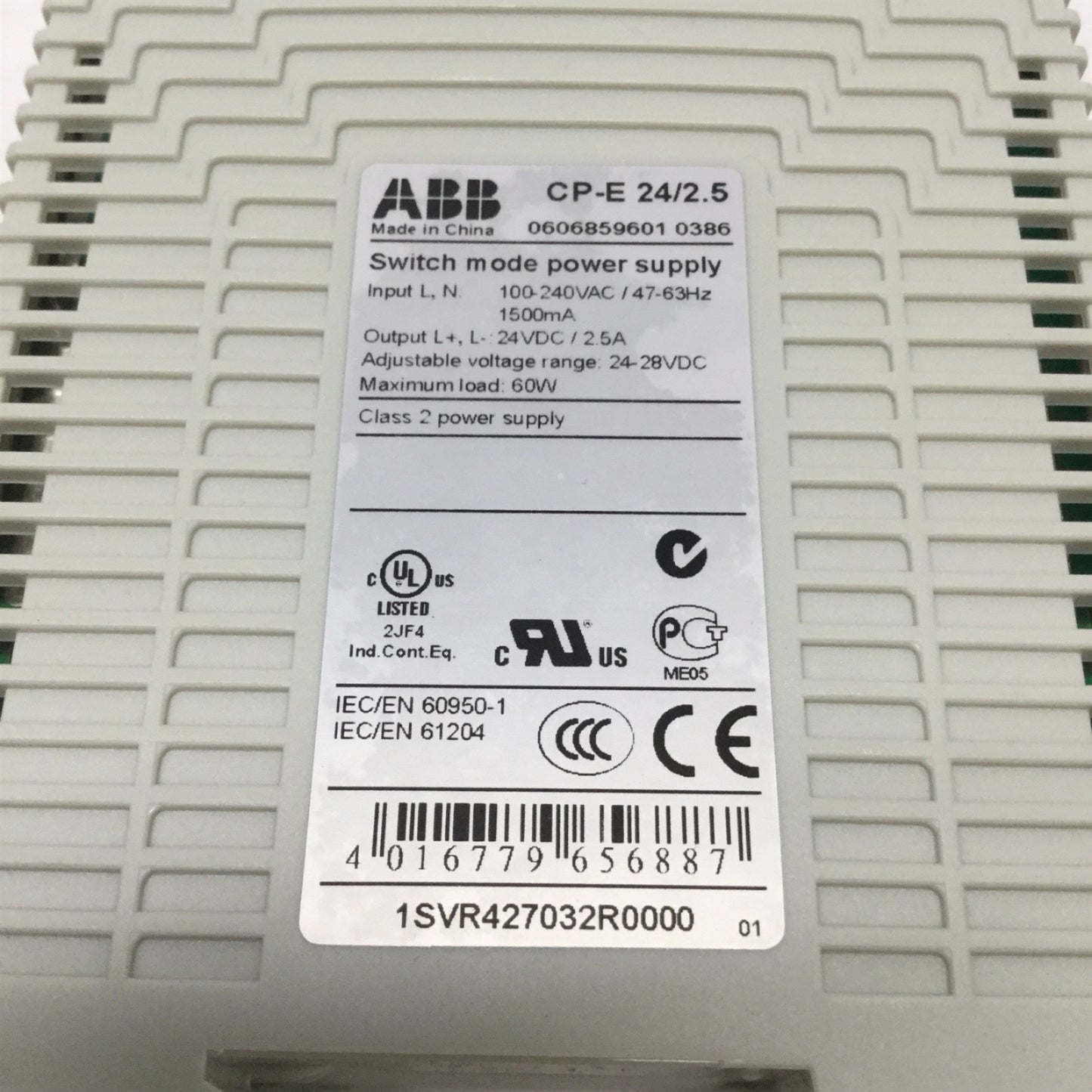 Used ABB CP-E 24/2.5 Switch Mode Power Supply 100-240VAC Input, 24VDC 2.5A Output