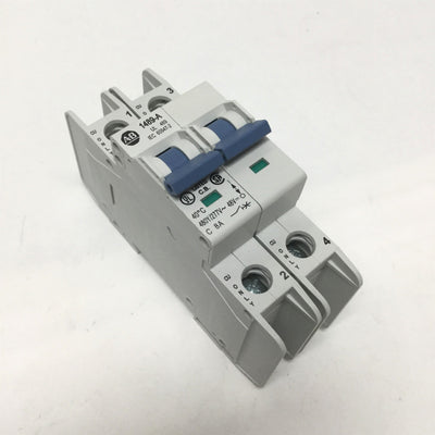 Used Allen-Bradley 1489-A2C080 Mini Circuit Breaker, 8A, 2-Pole, 480Y/277VAC, 48VDC