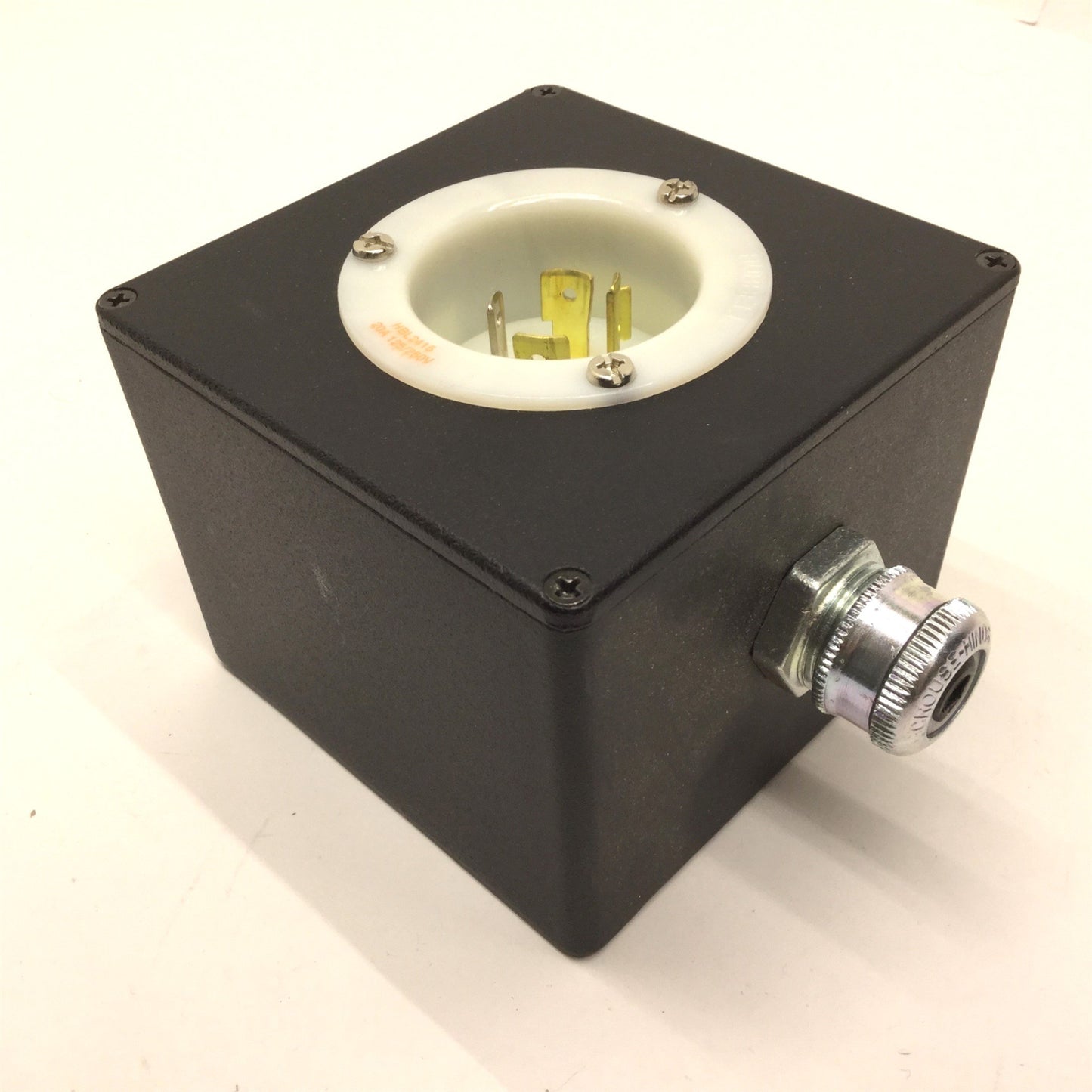 Used Hubbell HBL2415 20A, 125/250V Turn-Locking Male Receptacle & Enclosure *8 Holes*