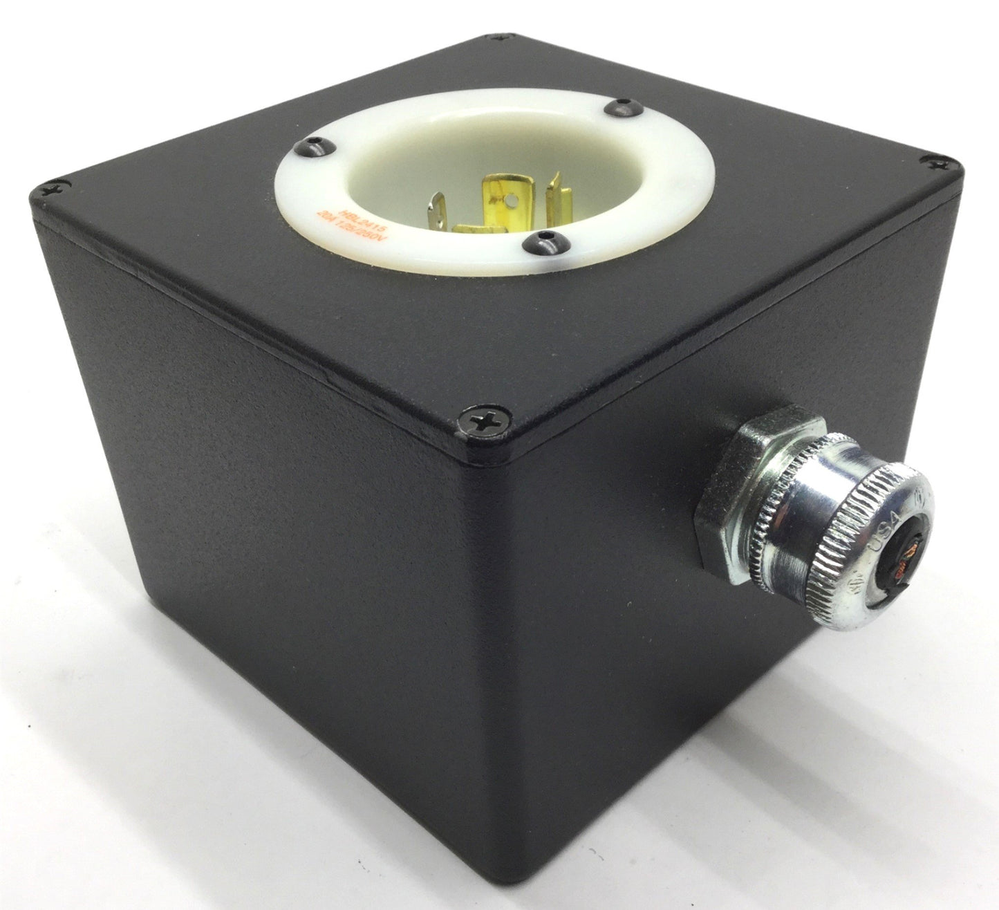 Used Hubbell HBL2415 20A, 125/250V Turn-Locking Male Receptacle & Enclosure *5 Holes*