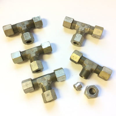 New – Open box Lot of 5 Weatherhead Ermeto 1/4" Tube Flareless Compression Union Tee Fitting