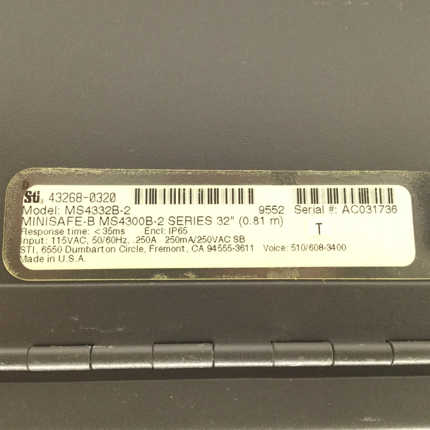 Used STI MiniSafe-B/FlexSafe MS4332B-2 43268-0320 Light Curtain Controller w/Cables