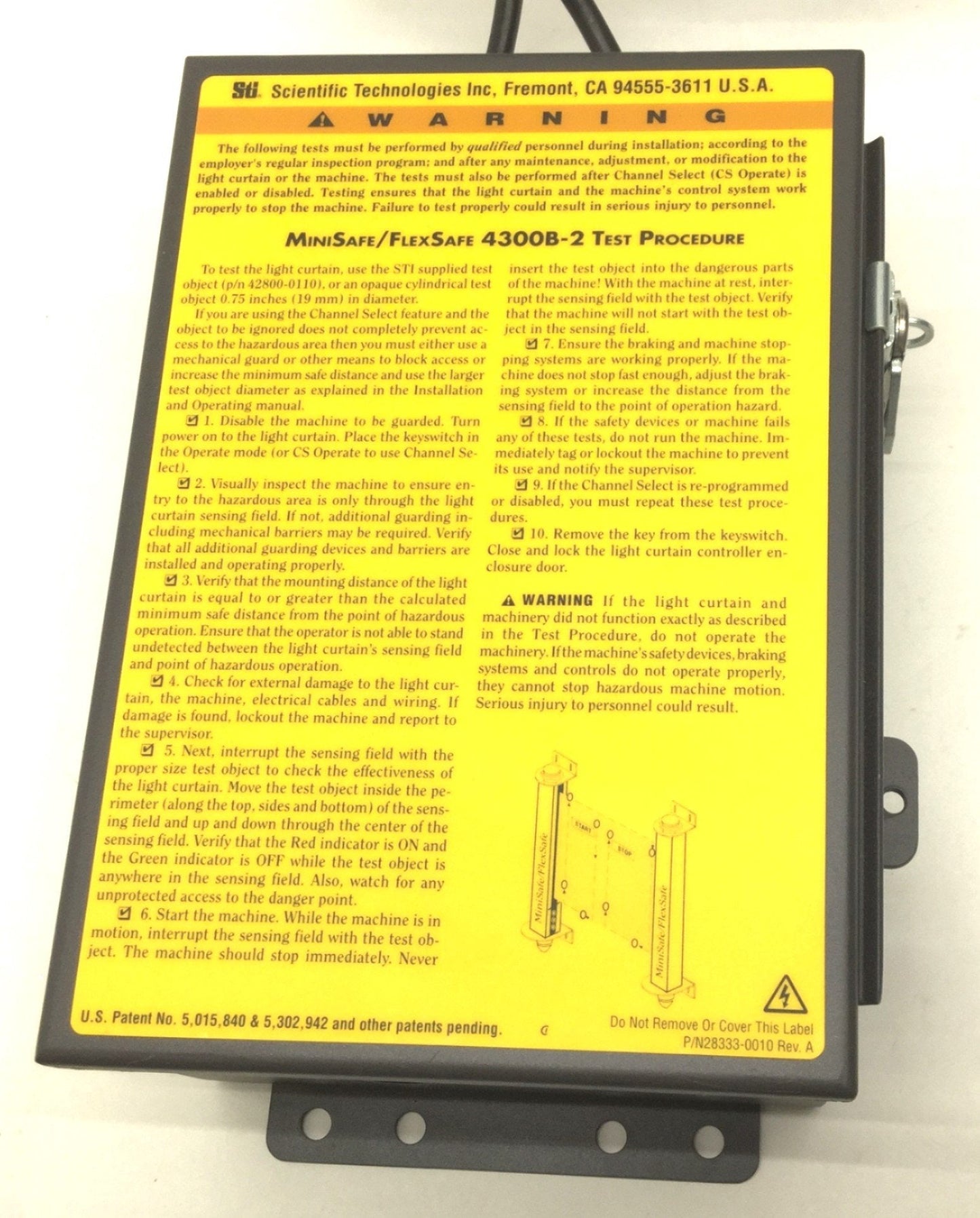 Used STI MiniSafe-B/FlexSafe 4300B-2 MS43-B2-AC1-W Light Curtain Controller w/Cables
