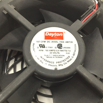 Used Dayton 4WT39 Axial Fan, Width and Height: 120mm, 24VDC, 0.31A, 3000 RPM, 107 CFM