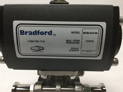 Used Dixon Bradford RP-BA-012-DA Double Acting Actuator w/ 3/4" Sanitary Ball Valve