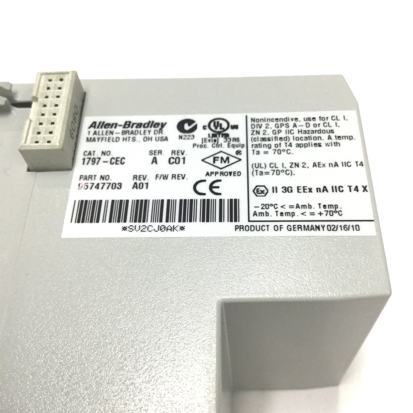 Used Allen Bradley 1797-CEC Cable Assembly Flex EX Bus I/O Connector, Ser A, Rev C01