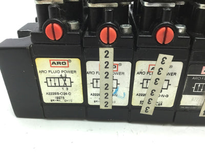 Used 9x Aro A222SS-024-D 1x A221SS-024 Solenoid Air Valve 2-Pos 4-Way 1/4 NPT 24VDC