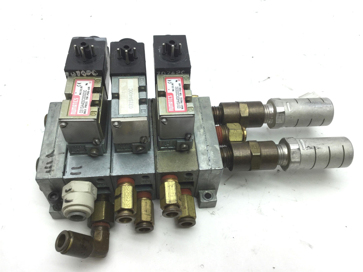 Used Lot of 3 Numatic 031SA4000C000030 Solenoid Air Valves, 2 Position 5-Way 120VAC