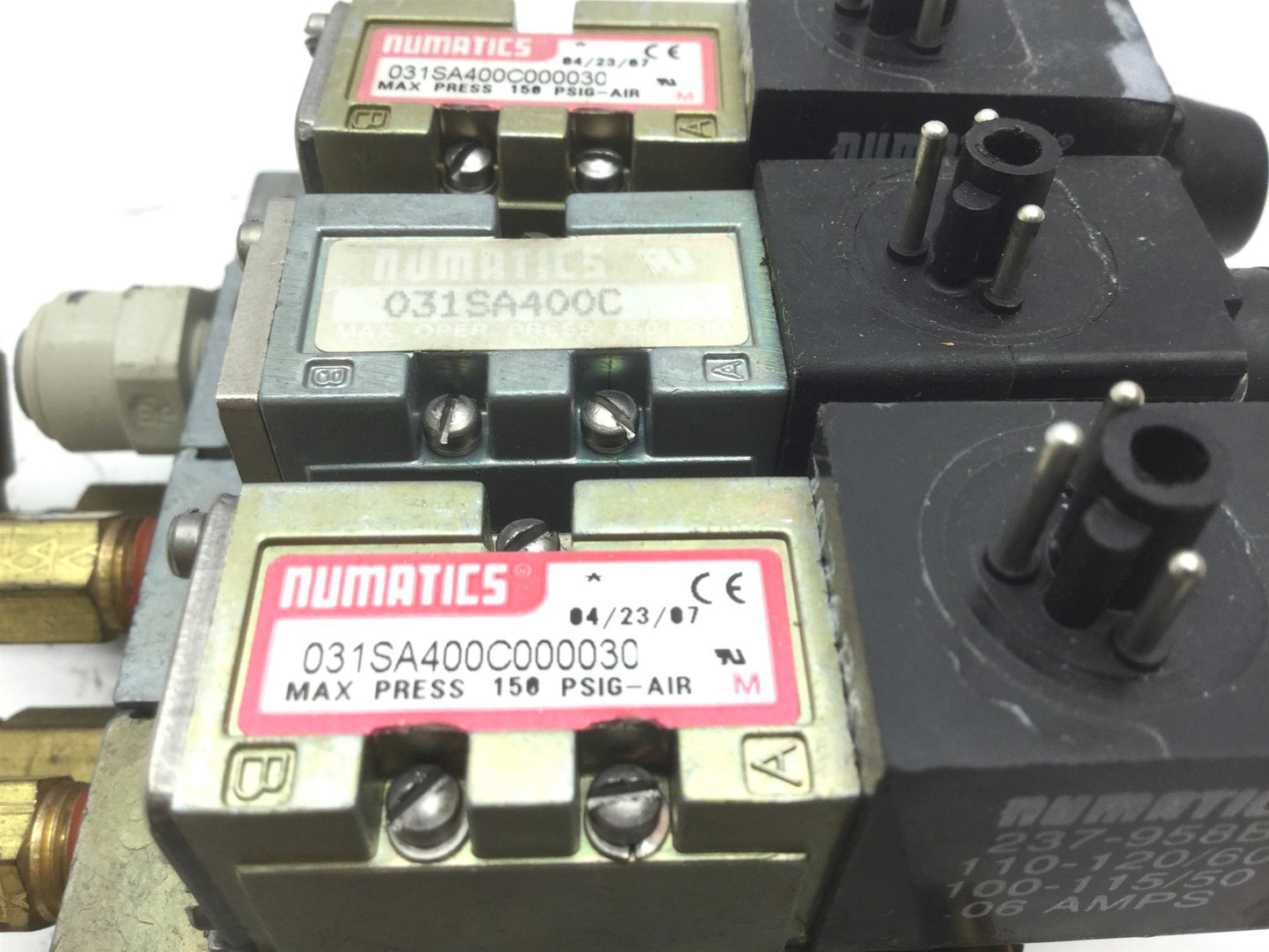 Used Lot of 3 Numatic 031SA4000C000030 Solenoid Air Valves, 2 Position 5-Way 120VAC