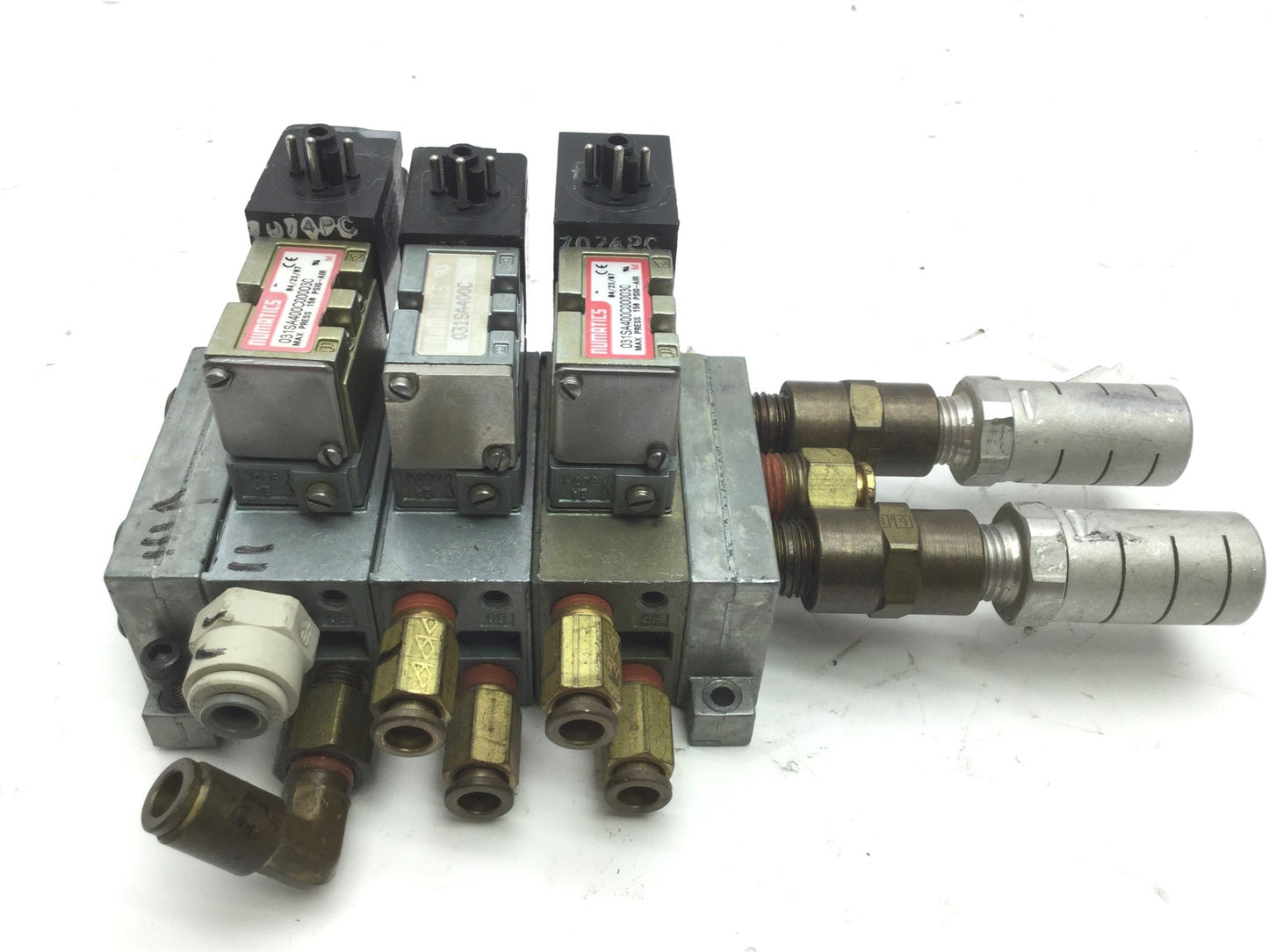 Used Lot of 3 Numatic 031SA4000C000030 Solenoid Air Valves, 2 Position 5-Way 120VAC