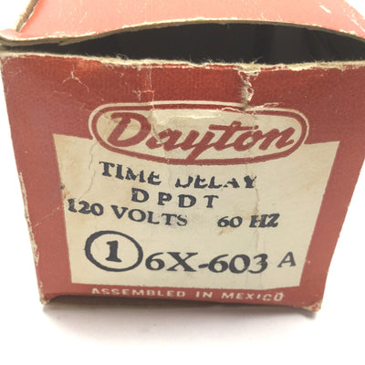 Used Dayton 6X603A Solid State Time Delay Relay, Interval Time Delay, Range: 1-10Sec