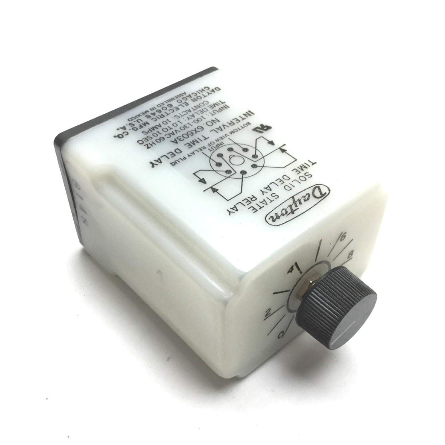Used Dayton 6X603A Solid State Time Delay Relay, Interval Time Delay, Range: 1-10Sec