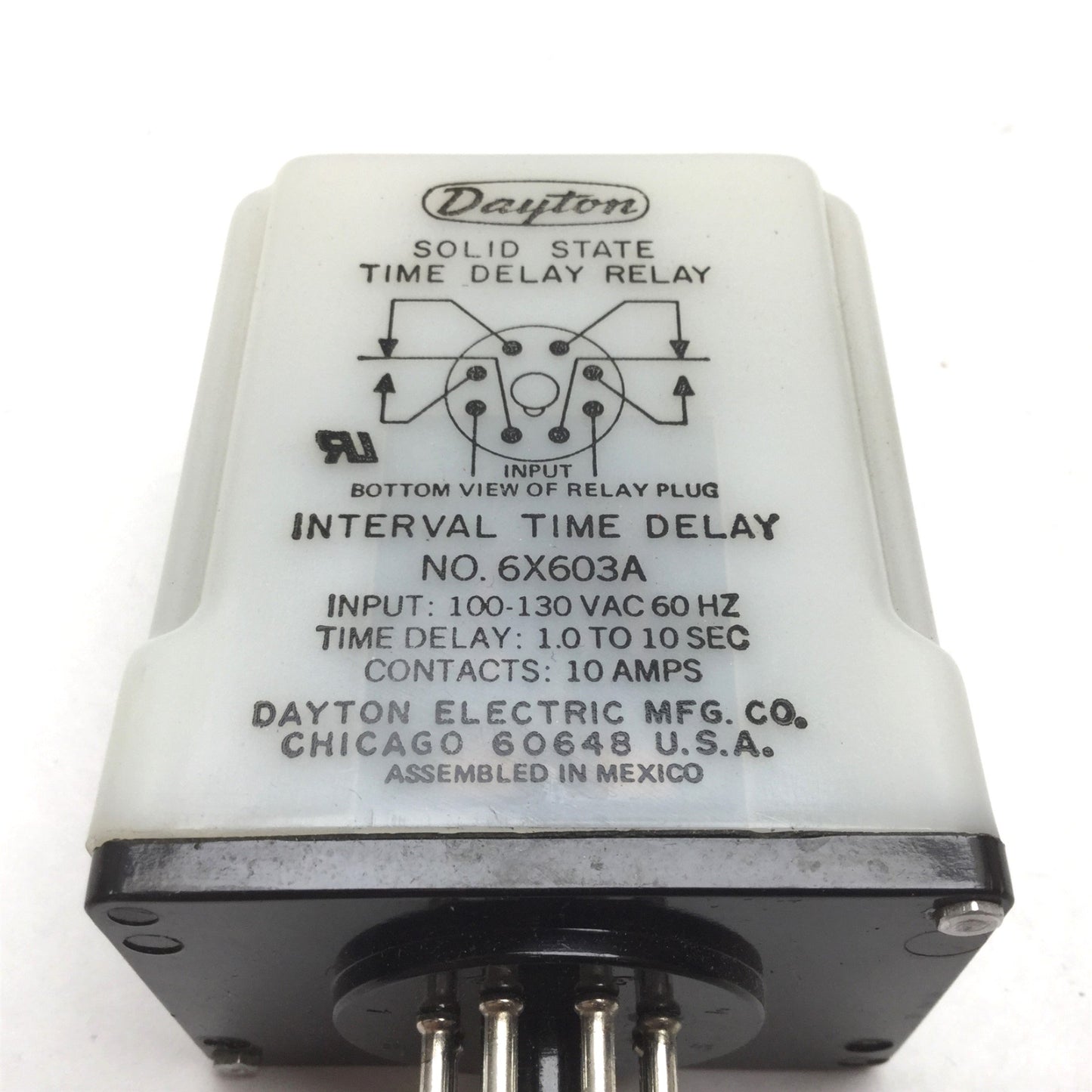 Used Dayton 6X603A Solid State Time Delay Relay, Interval Time Delay, Range: 1-10Sec