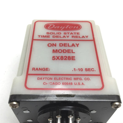 Used Dayton 5X828E Solid State Time Delay Relay, Range: 0.1-10sec, Input: 120VAC