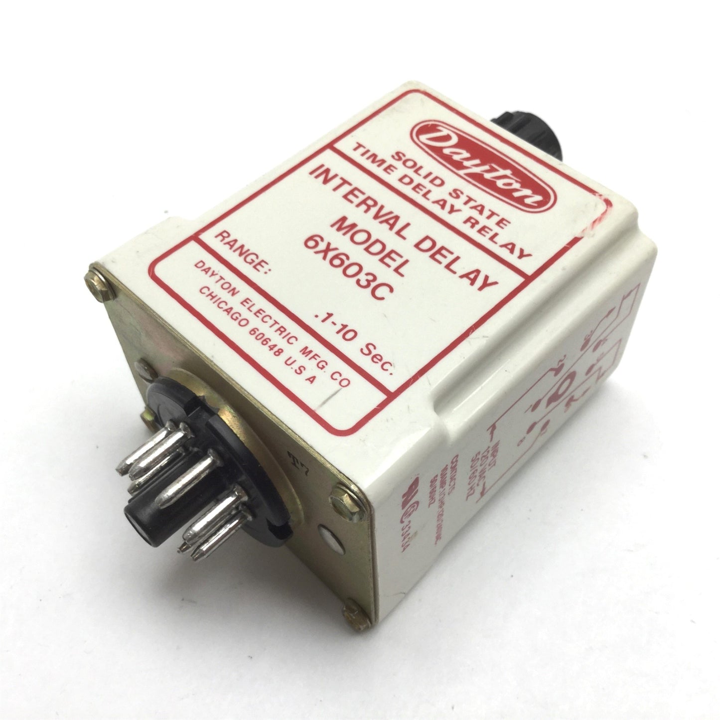 Used Dayton 6X603C Solid State Time Delay Relay, Range: 0.1-10sec, Input: 120VAC