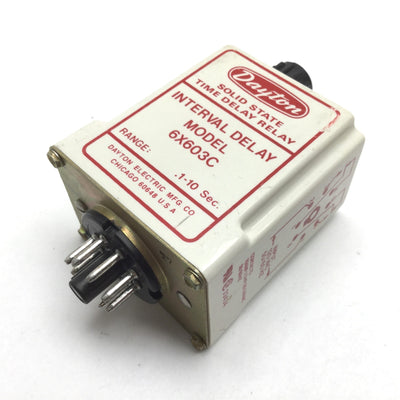 Used Dayton 6X603C Solid State Time Delay Relay, Range: 0.1-10sec, Input: 120VAC