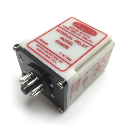 Used Dayton 6X603E Solid State Time Delay Relay, Range: 0.1-10sec, Input: 120VAC