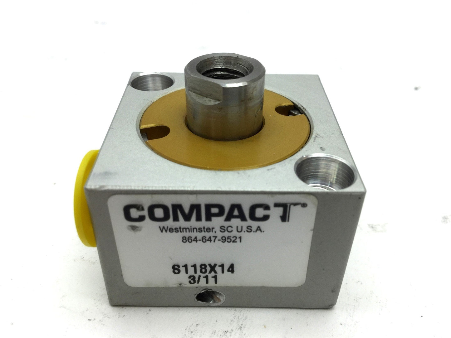 Used Compact S118X14 Pneumatic Cylinder, 1/8" NPT, Travel: 0.25"