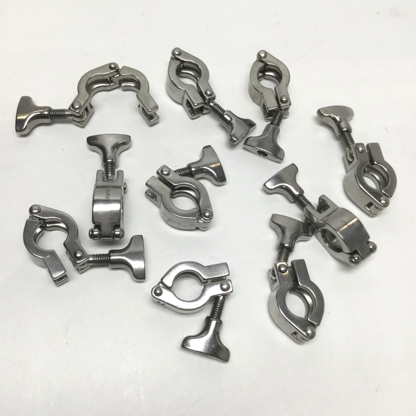 Used Lot of 10 13MHHS-0.75-S Single-Pin Sanitary Flange Tri Clamps Wing Nut 1/2"-3/4"