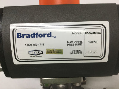 Used Dixon Bradford RP-BA-012-DA Double Acting Actuator w/ 1/2" Sanitary Ball Valve