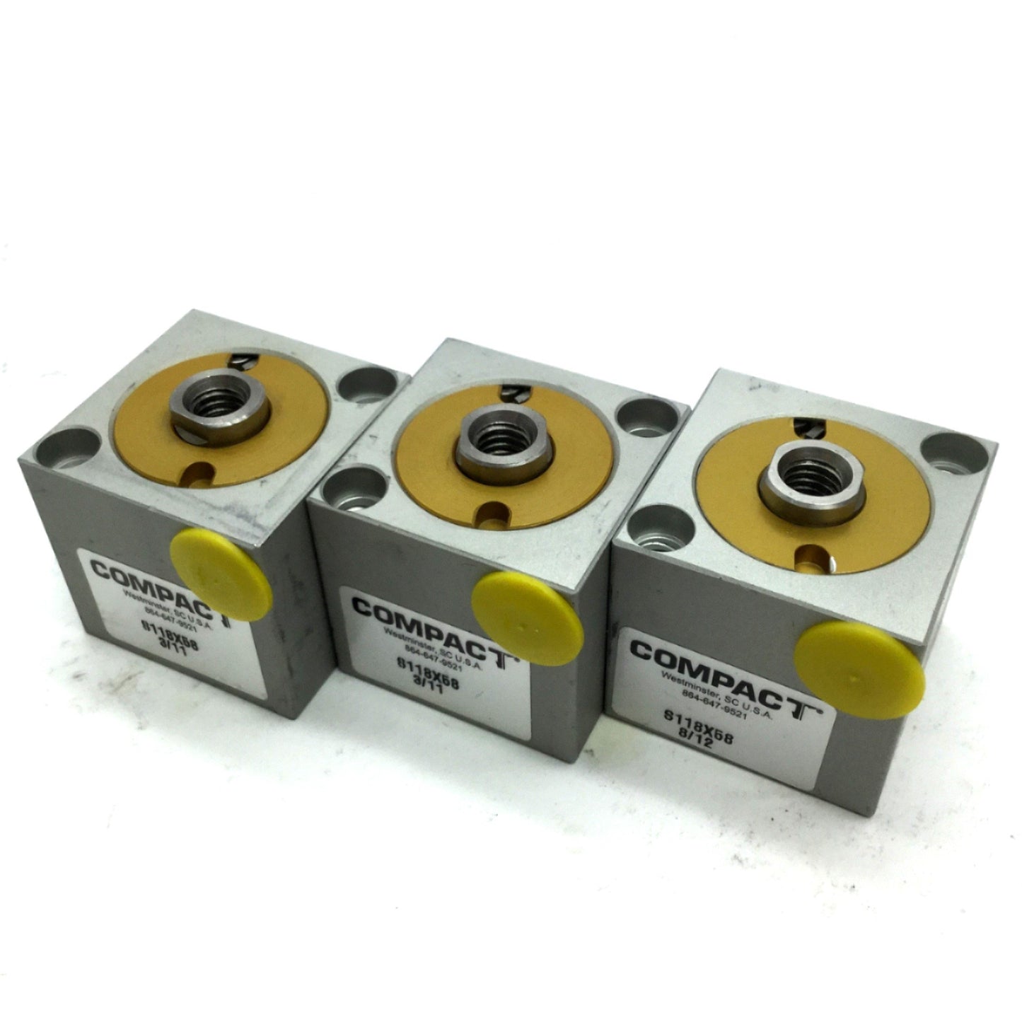Used Lot of 3 Compact S118X58 Pneumatic Cylinder, Bore 1.125", Stroke 0.625", 1/8 NPT