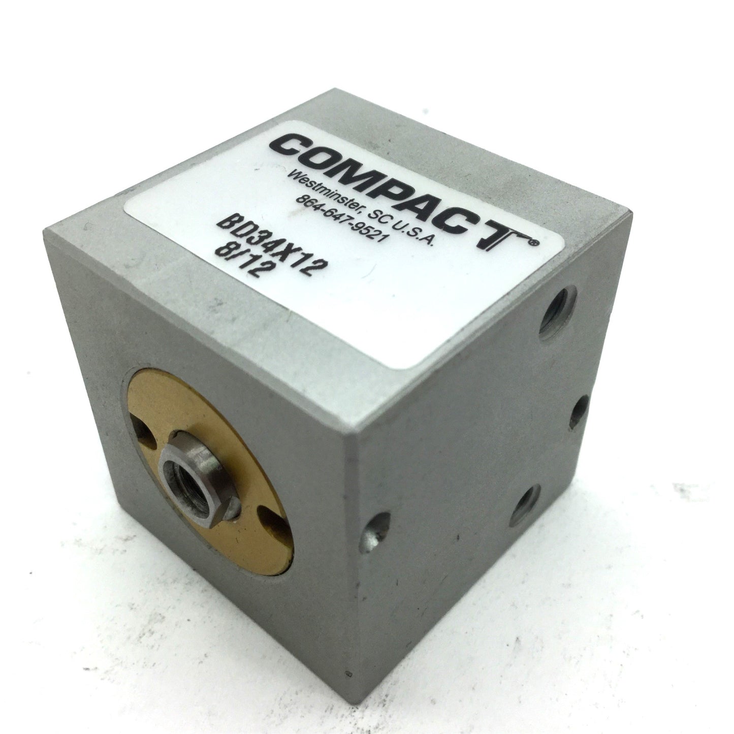 Used Compact BD34X12 Pneumatic Double Rod Cylinder 10-32UNF Travel 0.5" Bore 3/4"