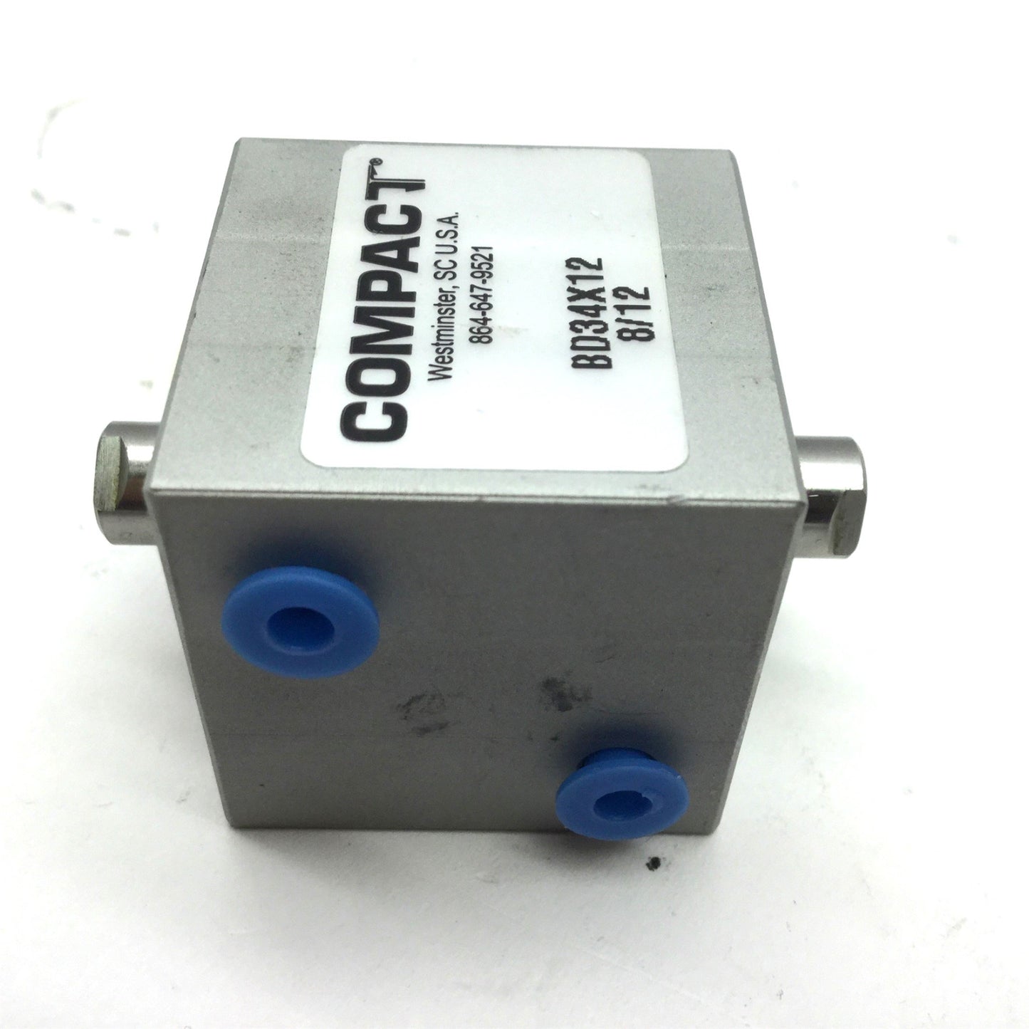 Used Compact BD34X12 Pneumatic Double Rod Cylinder 10-32UNF Travel 0.5" Bore 3/4"