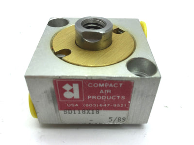 Used Compact SD118X18 Pneumatic Double Rod Cylinder 1/8 NPT Travel 0.125" Bore 1-1/8"