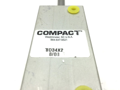 Used Compact BD34X2 Pneumatic Double Cylinder Bore 0.75" Stroke 2" 10-32 UNF