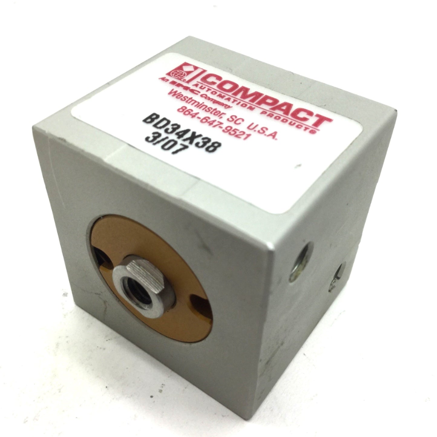 Used Compact BD34X38 Pneumatic Double Rod Cylinder Travel 0.375" Bore 3/4" 10-32 UNF