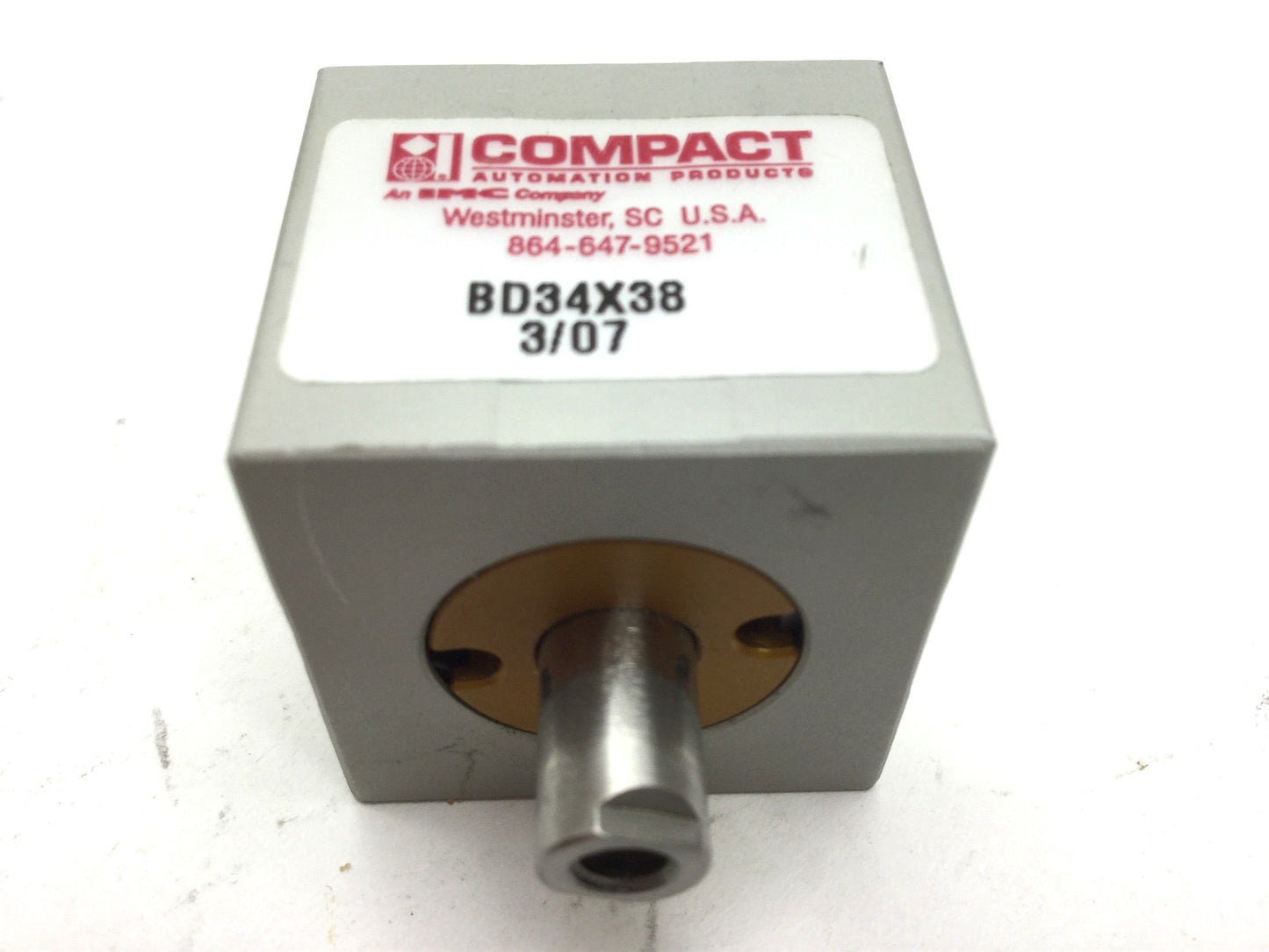 Used Compact BD34X38 Pneumatic Double Rod Cylinder Travel 0.375" Bore 3/4" 10-32 UNF