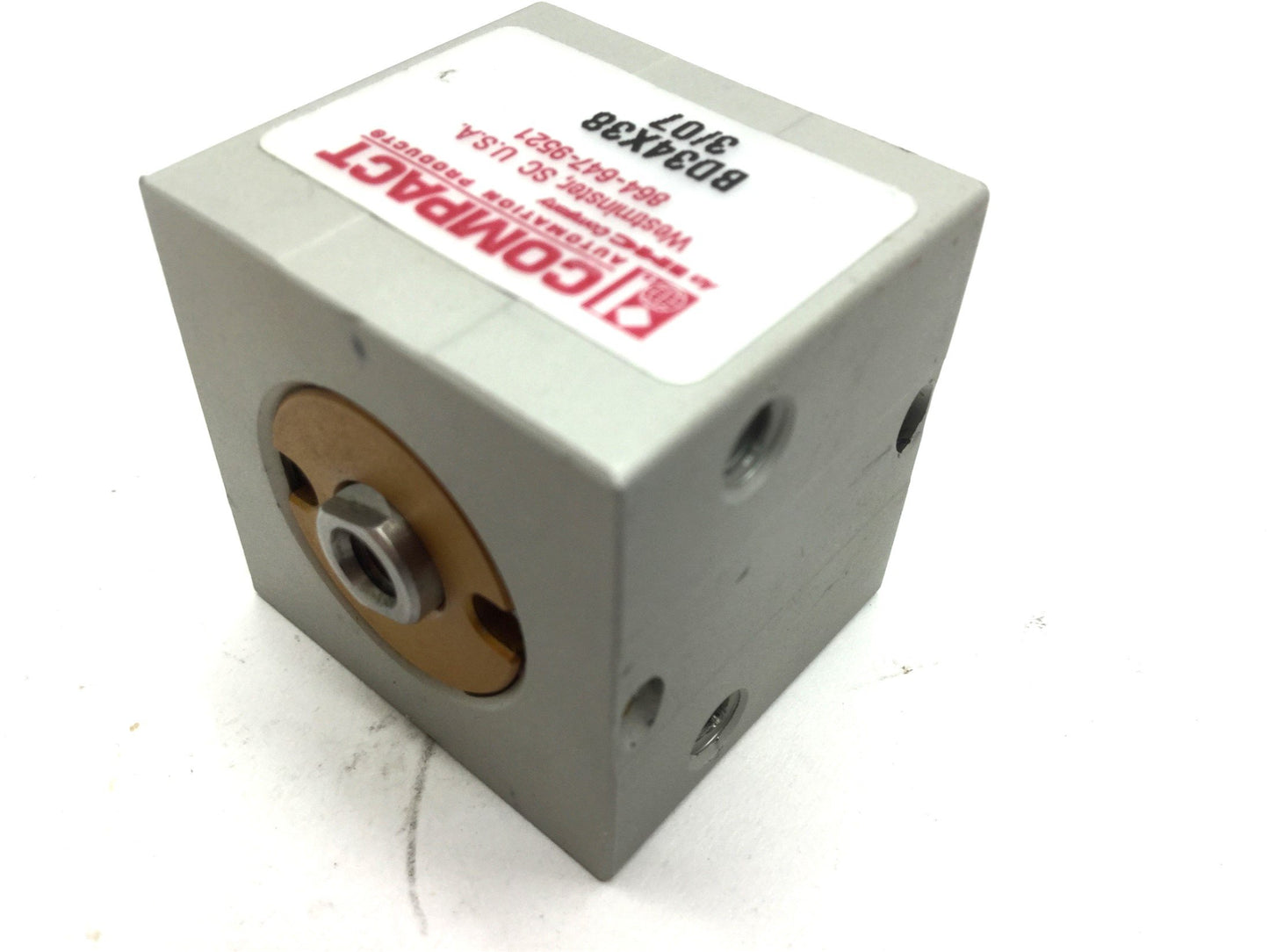 Used Compact BD34X38 Pneumatic Double Rod Cylinder Travel 0.375" Bore 3/4" 10-32 UNF