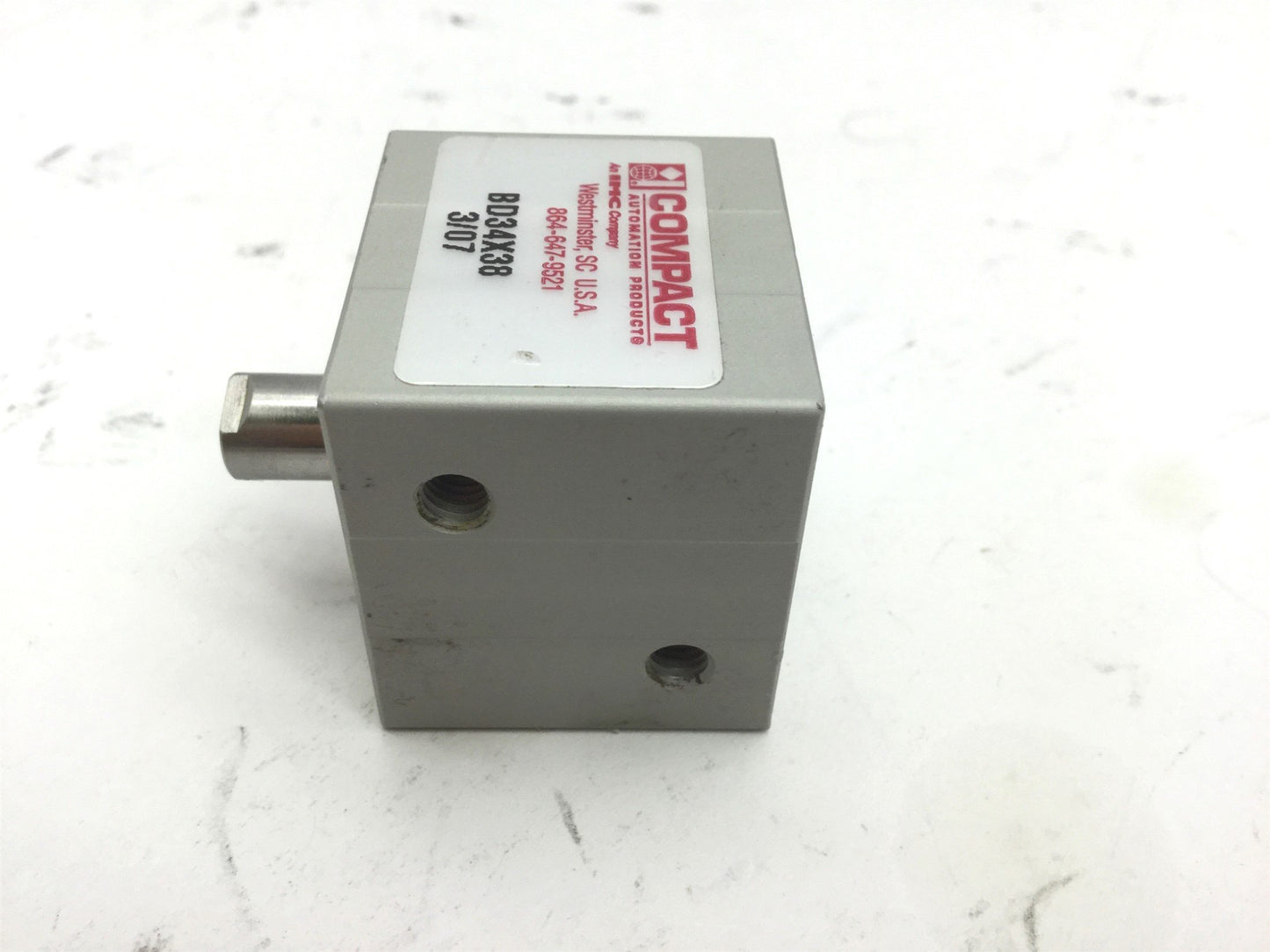 Used Compact BD34X38 Pneumatic Double Rod Cylinder Travel 0.375" Bore 3/4" 10-32 UNF